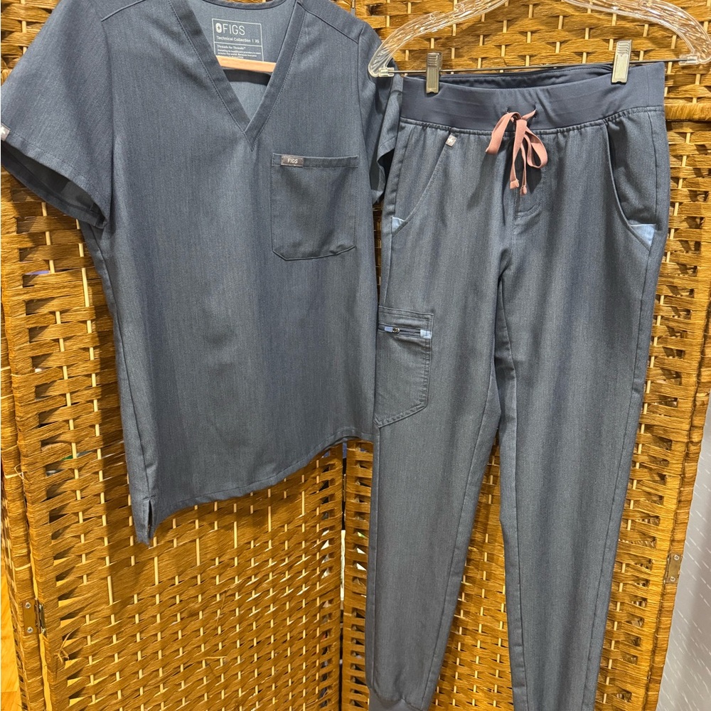 Figs Blue/Gray  Scrub Suit with Drawstring Joggers, S XS/ XXS/T